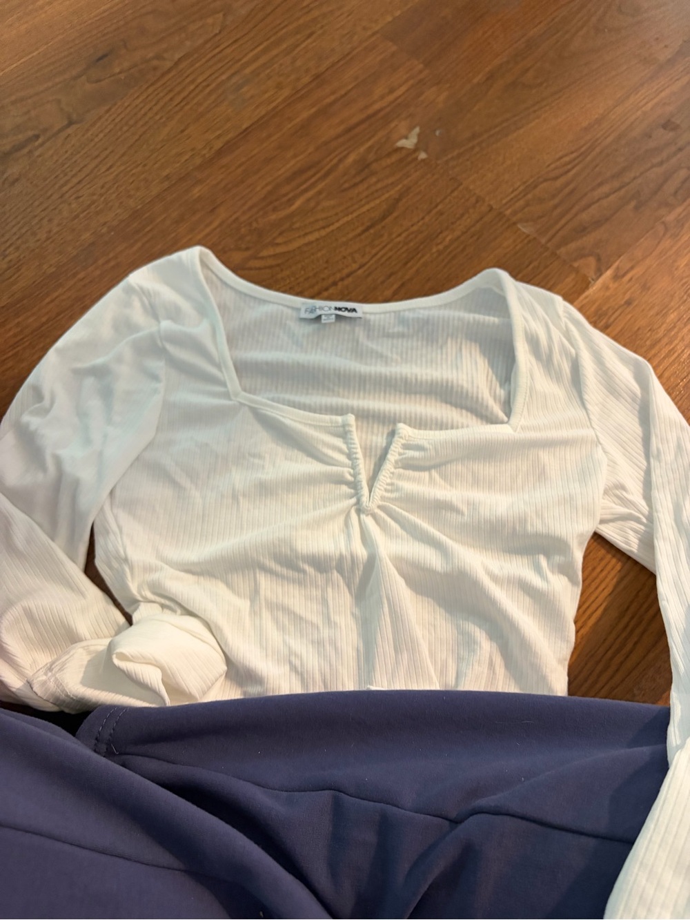 Fashion Nova White Ribbed Long Sleeve Scoop Top
